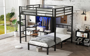 English Elm Full Xl Over Twin Metal Bunk Bed With Foldable Desk, Led Closet & Noise Reduction - Space Saver! W1580S00113