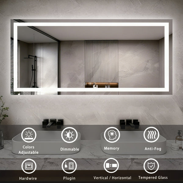 English Elm 77" Led Vanity Mirror with Dual Zone Lighting Anti-fog Dimmable Bathroom Wall Mount W1920P493147