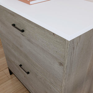 English Elm Lateral File with Oak & White Accents, Two Full-Extension Drawers, Safety Interlock, Compact Durable Design B356P367981