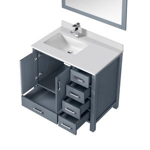 English Elm Dark Grey Bath Vanity Set With Cultured Marble Countertop, Chrome Faucet & Stylish 34" Mirror B2731S01330
