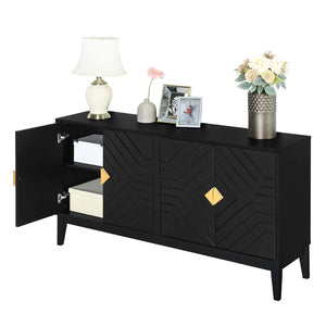 English Elm Christopher Knight Home® - 4-Door Elegant Sideboard Storage Cabinet With Gold Handles - Modern Black Design For Living & Dining N759P192449B