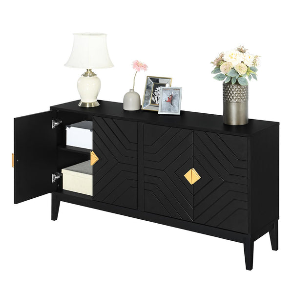 English Elm Christopher Knight Home® - 4-Door Elegant Sideboard Storage Cabinet With Gold Handles - Modern Black Design For Living & Dining N759P192449B