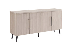 English Elm Jodie 65" Fluted Sideboard with Ribbed Doors, 8 Hidden Shelves, Soft-Close, Metal Legs, Modern Appeal Oak B365P397666