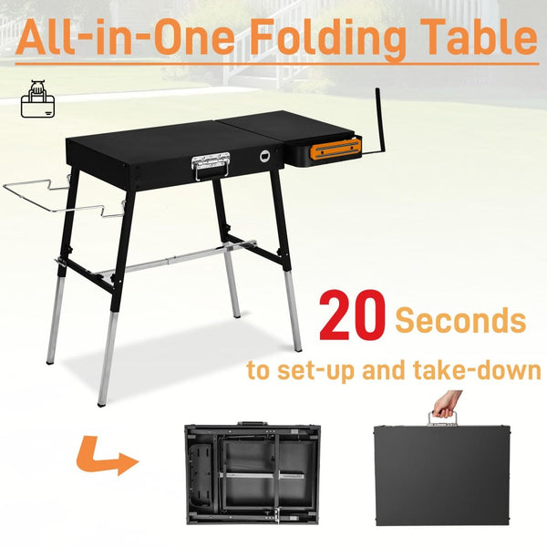 English Elm Outdoor Folding Metal Grill Station Table with Built-in Organizers and 300 Lb Capacity W2181P481715