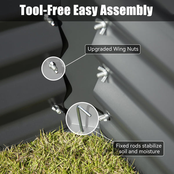 English Elm 8x4x1 Raised Garden Bed Galvanized Steel Outdoor Planter Box with Open Base, Support Rods & Safety Edge Gray W1859P197953