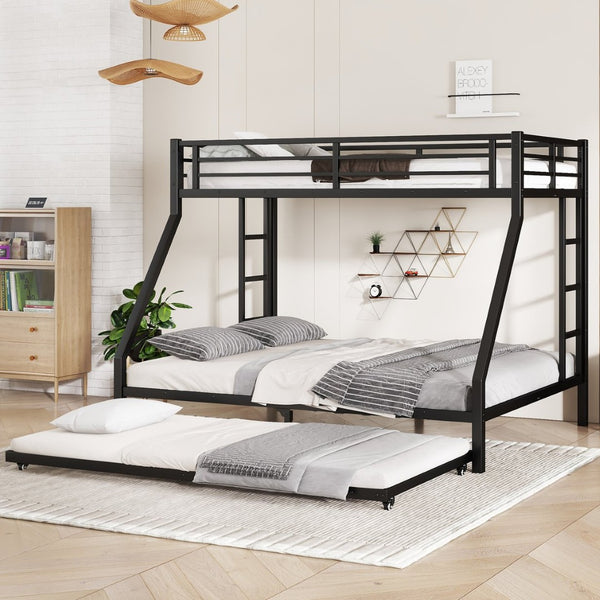 English Elm Twin Xl Over Queen Metal Bunk Bed With Trundle - Space-Saving, Durable, Modern Black Design! W1580S00132-GIGA