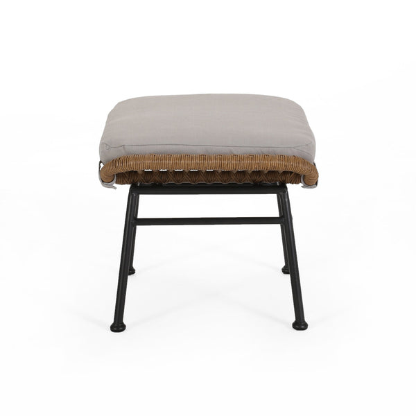 English Elm Christopher Knight Home® - Montana Light Brown Faux Rattan Outdoor Ottoman Set of 2 with Water-Resistant Cushions, Steel Frame Durable Elegance 65045.00LBRN