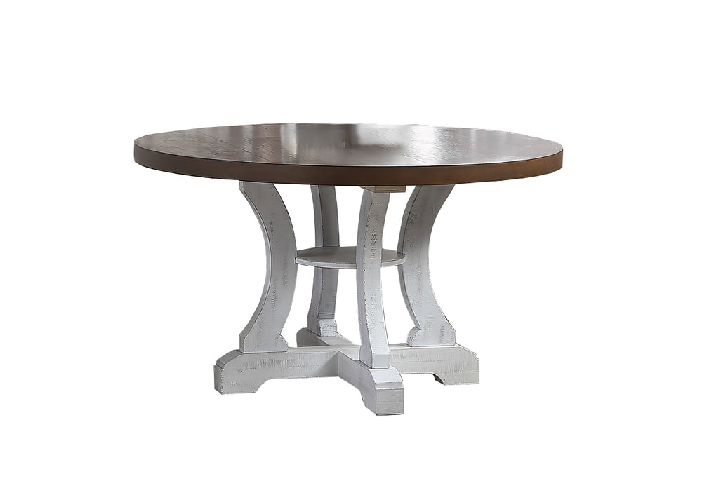 English Elm White Round Dining Table 54" Dia x30" Distress Painted Wood, Elegant Classic Design, Easy Assembly B011P288747