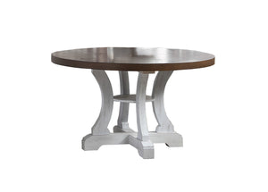 English Elm White Round Dining Table 54" Dia x30" Distress Painted Wood, Elegant Classic Design, Easy Assembly B011P288747