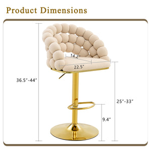 English Elm Set of 2 Velvet Barstools Sculptural Bubble Back Gold Legs Adjustable Kitchen Seating W3875P370839