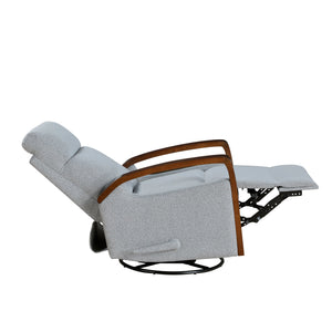 English Elm New Luxurious Swivel Glider Reclining Chair in Gray Boucle Fabric with Wooden Arms, Plush Foam Padding, 360° Swivel and Smooth Recline for Living Room or Nursery B011P395823