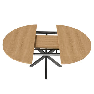 English Elm Extendable Round Oak Finish Dining Table Seats Six with Steel Base Modern Kitchen W2700P420811
