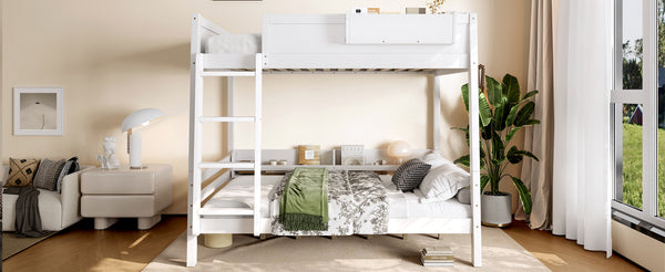 English Elm Full Pine Bunk Bed with Integrated Bookshelves Guardrails and Detachable Frame White W5316S00011