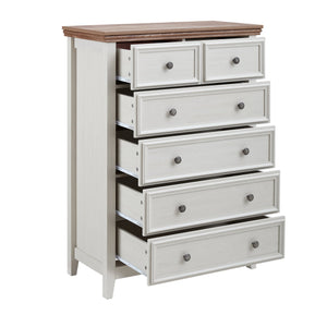 English Elm Modern 6-Drawer Chest Tall Dresser with Vintage Carved Handles, Silent Metal Rails, Stable Feet, Beige Elegance W2275P233490