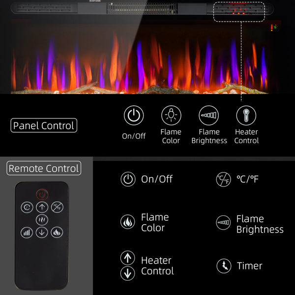English Elm Homcom 40" Electric Fireplace With Remote Control - Modern Wall-Mounted Heater For Cozy Ambiance W2225P249834