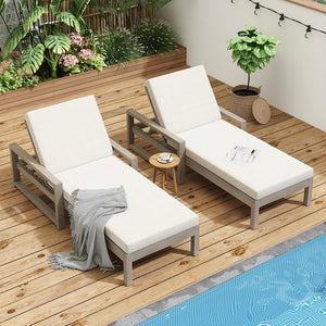 English Elm Trexm Outdoor Acacia Wood Chaise Lounge Set Two Adjustable Poolside Reclining Chairs Gray TM000013AAE