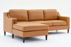 English Elm 94.5 Inch L-Shaped Genuine Leather Sofa With Left Chaise Lounge - Modern Tan Sectional Comfort W791S00022