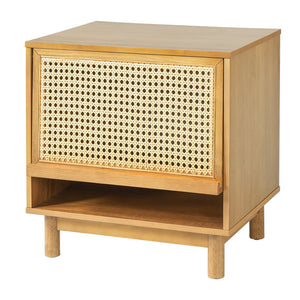 English Elm Wood and Rattan Nightstand with Lift Door Hidden Cabinet for Coastal Bedroom Decor N758P412497N