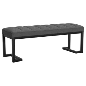 English Elm Mira Charcoal Boucle Upholstered Tufted Accent Bench with Black Metal Frame, Channel Tufting Comfort B062P299936