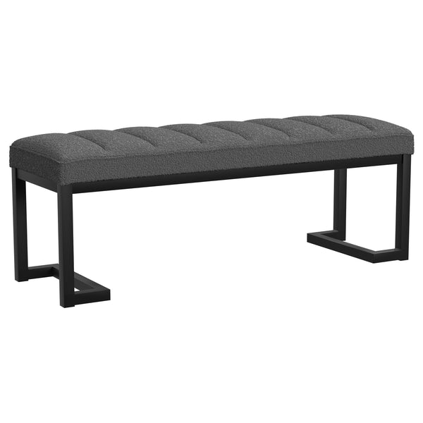 English Elm Mira Charcoal Boucle Upholstered Tufted Accent Bench with Black Metal Frame, Channel Tufting Comfort B062P299936