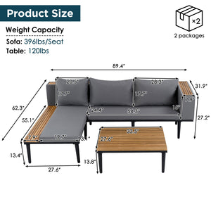 English Elm <old Sku Acacia Wood Outdoor Sectional Sofa with Chaise Coffee and Side Table Included Gray N704F201251E