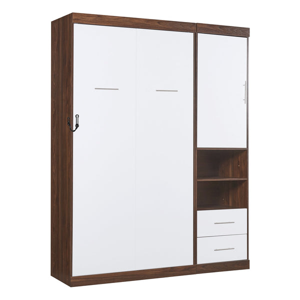 English Elm Twin Murphy Wall Bed with Side Cabinet Space Saving Mdf Frame for Studio Apartments LP000690AAK-1