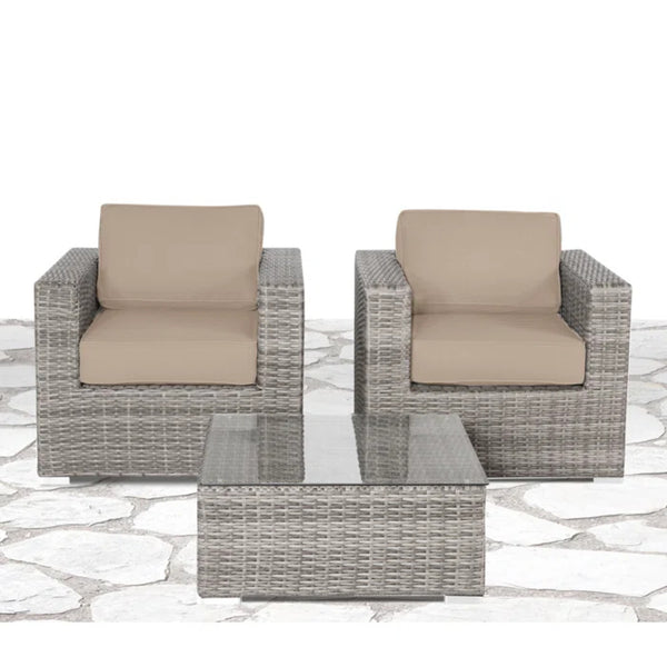 English Elm Fully Assembled 3-Piece Rattan Wicker Seating Set With Plush Cushions For Stylish Outdoor Relaxation B120S00154