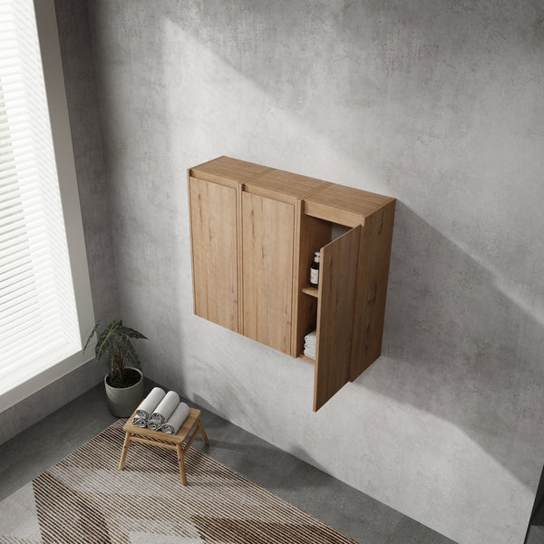 English Elm 36" Bathroom Side Cabinet Wall-Mounted With 3 Soft-Close Doors, Reversible Hinges, Scratch-Resist Finish W999S00220