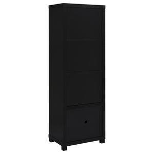 English Elm Sandlin Black 3-Shelf Media Tower with Cabinet — Tall 70.75" Engineered Wood Storage for Living Room Decor and Books B062P299923
