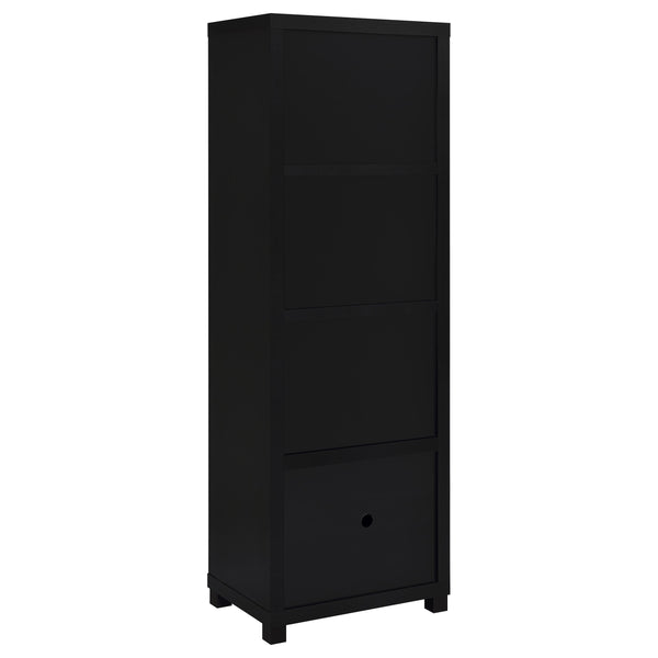 English Elm Sandlin Black 3-Shelf Media Tower with Cabinet — Tall 70.75" Engineered Wood Storage for Living Room Decor and Books B062P299923