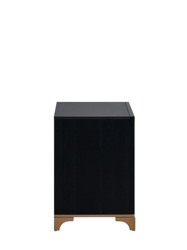 English Elm Kramer Two-drawer Nightstand Black Laminate Body Sculptural Gold Base Glam Bedside B078P497920