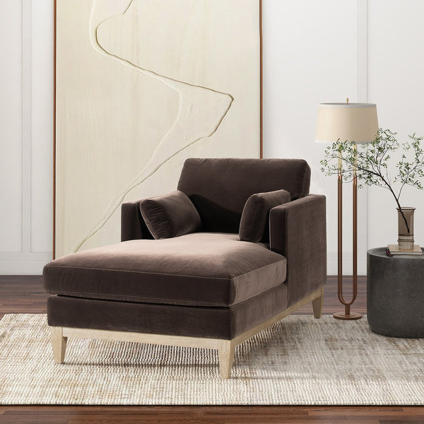 English Elm Jennifer Taylor Home - Knox 65" Modern Farmhouse Chaise Lounge Chair with Plush Performance Velvet, Feather-Down Comfort Brown B2719P238294