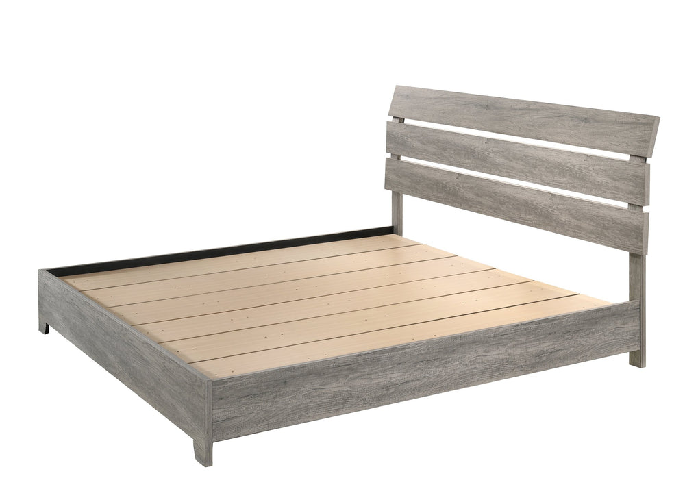 English Elm 1Pc King Platform Bed With Curved Headboard, Rustic Weathered Gray Finish For Modern Bedrooms B2741S00401
