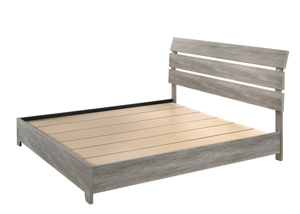 English Elm 1Pc King Platform Bed With Curved Headboard, Rustic Weathered Gray Finish For Modern Bedrooms B2741S00401