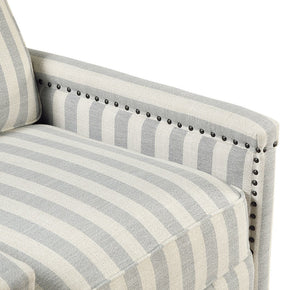 English Elm 1pc Push Back Recliner Chair in Beige-Blue Stripe Fabric with Nailhead Trim, Solid Wood Frame, CozyComfort B011P396189