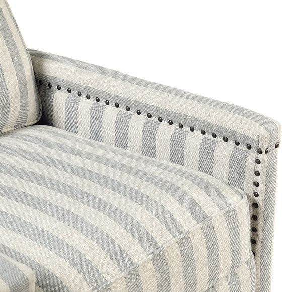 English Elm 1pc Push Back Recliner Chair in Beige-Blue Stripe Fabric with Nailhead Trim, Solid Wood Frame, CozyComfort B011P396189