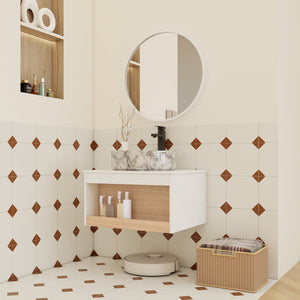 English Elm 24" Floating Vanity with Marble Vessel Sink Open Wood Shelf Spa Style Bath W3450S00054