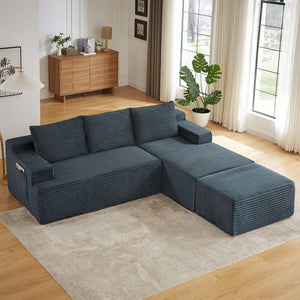 English Elm U-shaped Cloud Sectional with Corduroy Upholstery Deep Seat Modular Sleeper Sofa W2339S00102