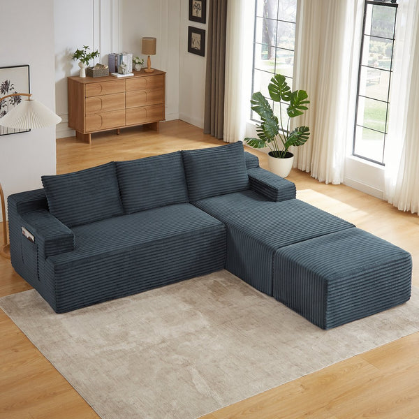 English Elm U-shaped Cloud Sectional with Corduroy Upholstery Deep Seat Modular Sleeper Sofa W2339S00102