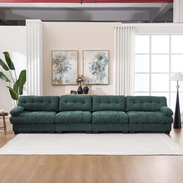 English Elm Modular Cloud Sectional Sofa Flannelette Upholstered Deep Seat with Plush Round Armrests Green W2120S00043