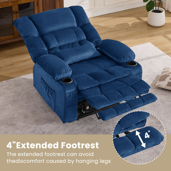 English Elm Dual Motor Large Power Lift Recliner Chair with Waist Kneading & Heat, Extended Footrest, USB Ports Blue W1521S00073