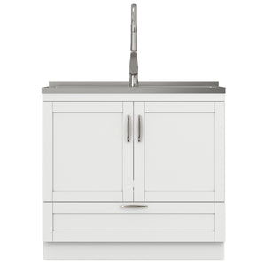 English Elm Hennessy Shaker Cabinet Utility Sink Stainless Steel Basin Laundry Room Setup B136P427209