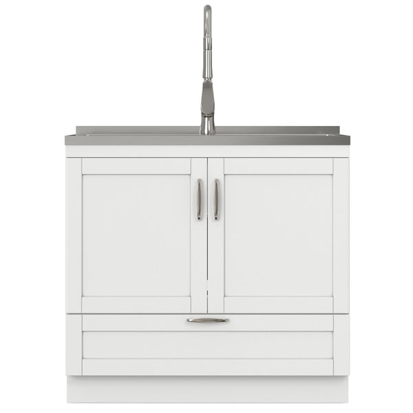 English Elm Hennessy Shaker Cabinet Utility Sink Stainless Steel Basin Laundry Room Setup B136P427209