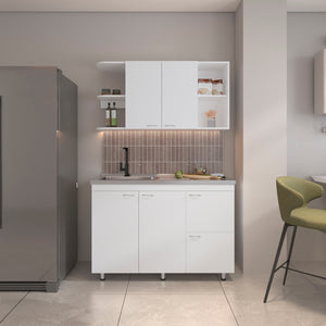 English Elm Byron Two Piece White Kitchen Cabinet Set with Sink Basin Six Doors Nine Shelves B097S00227