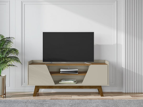 English Elm Marcus 53" TV Stand with Soft-Close Doors, Cable Management, 4 Shelves & Solid Pine Legs Durable Brown+Beige Gray B365P397901