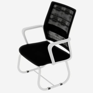 English Elm Minimalist breathable mesh office chair with curved support, cushioned seat, stable iron frame for long workdays White+Black W1935P338539