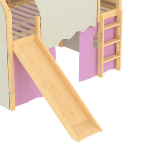 English Elm Full Size Pine Loft Bed with Slide Tent Panels Led Lights and Play Space Below W1580S00291