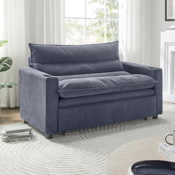 English Elm Convertible Velvet Sofa Bed 3-in-1 Loveseat Chaise 47" Sleeper with Adjustable Backrest & Cupholder W1117P265780