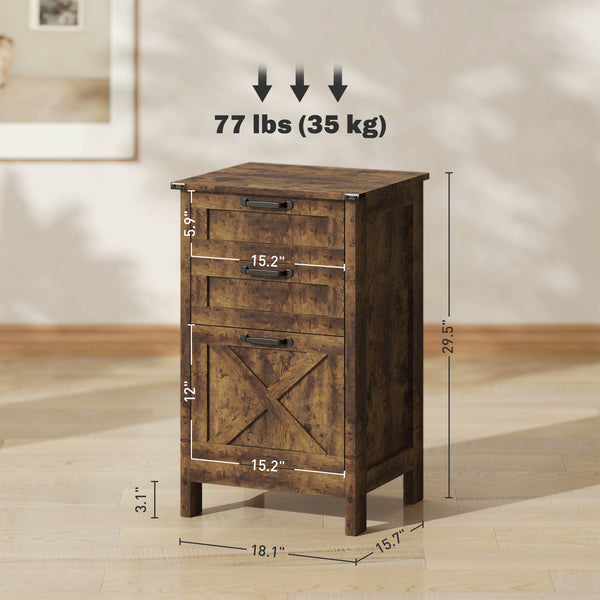 English Elm Office File Cabinet with 3 Drawers Barn Door Wood Grain Rustic Farmhouse Storage T3971P411902