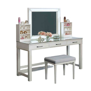 English Elm Glam Elegant Vanity Set with LED Mirror, Plush Stool, Ample Storage, Felt-Lined Drawers, Chic Finish White 65 L x 25 W x 15 H B2741S00682